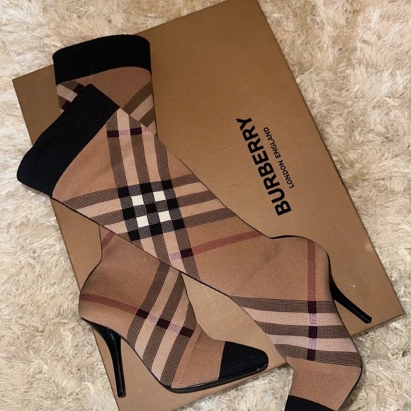 Burberry Shoes - Burberry Tan and Black Heeled Boots